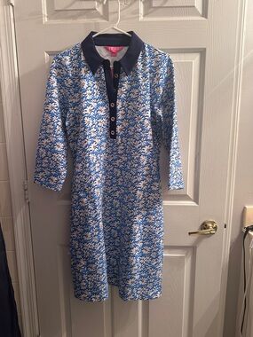 Lilly Pulitzer Lunar Blue Floral Dress with Navy Accents